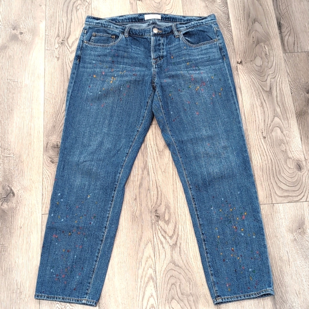 Loft Paint Splattered Boyfriend Jeans, Medium Wash, Size 8